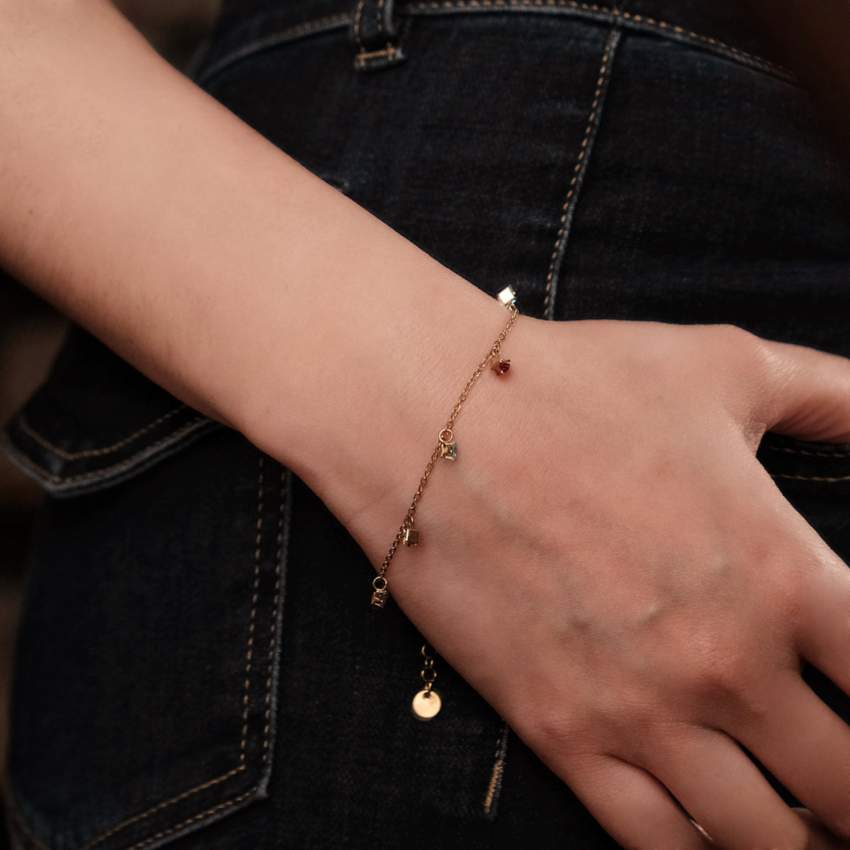 Rainbow CZ Charm Bracelet, Colourful Crystal Drops on Gold Chain
