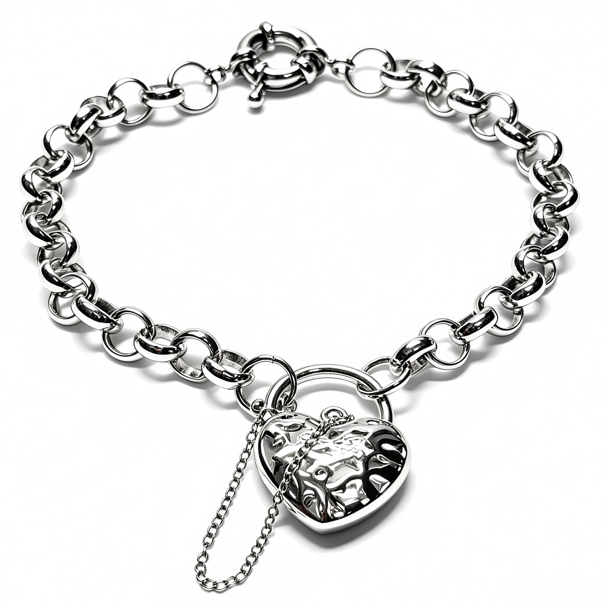 Heart Lock Charm Bracelet, Chunky Belcher Chain, Gold / Silver / Rose Gold