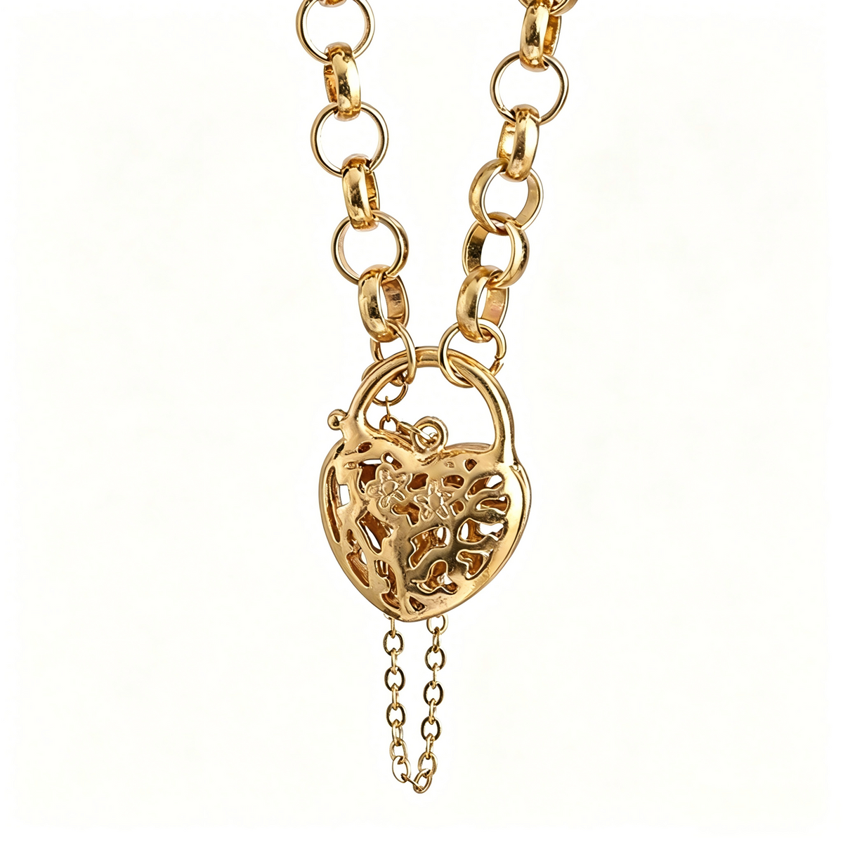 Heart Lock Charm Bracelet, Chunky Belcher Chain, Gold / Silver / Rose Gold