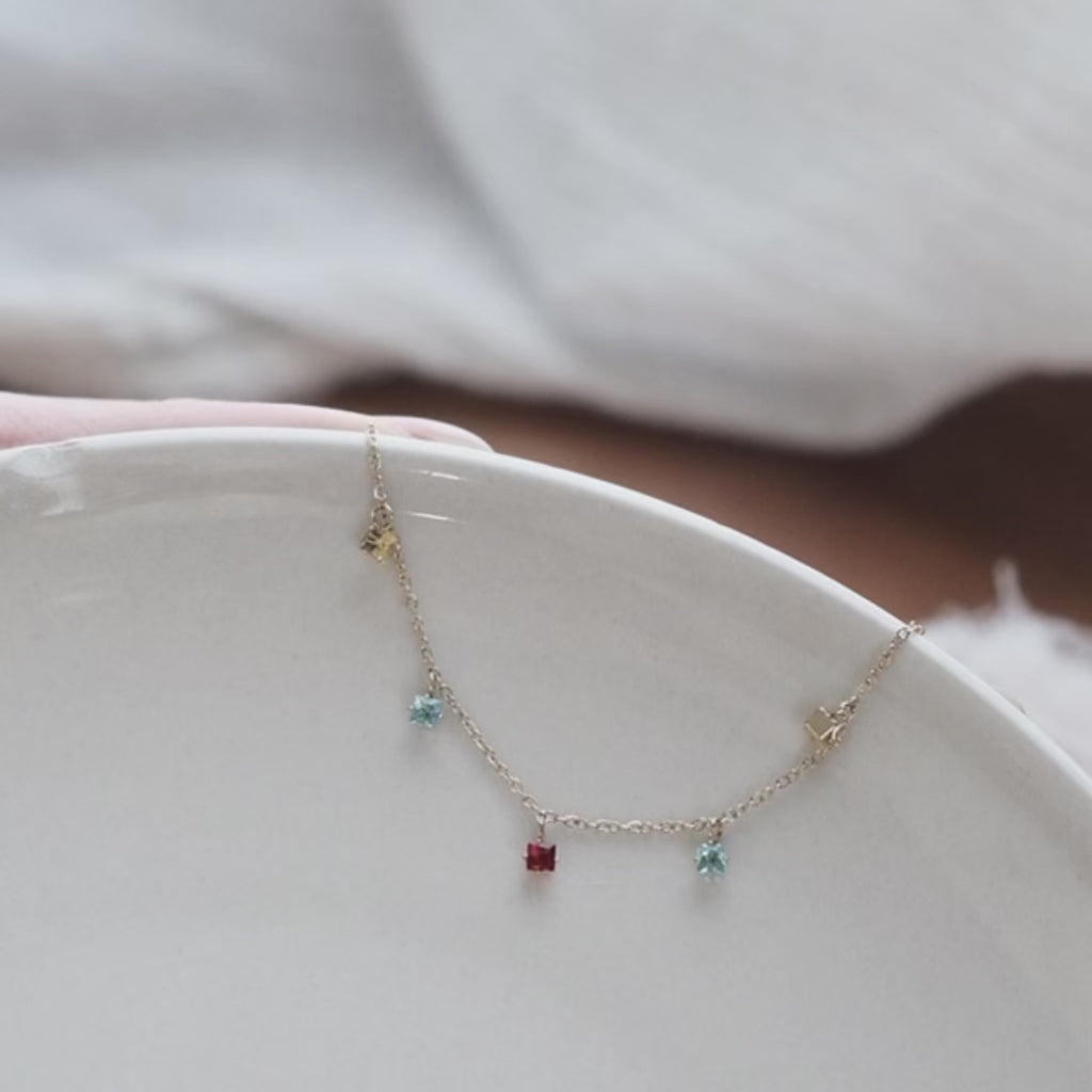 Rainbow CZ Charm Bracelet, Colourful Crystal Drops on Gold Chain