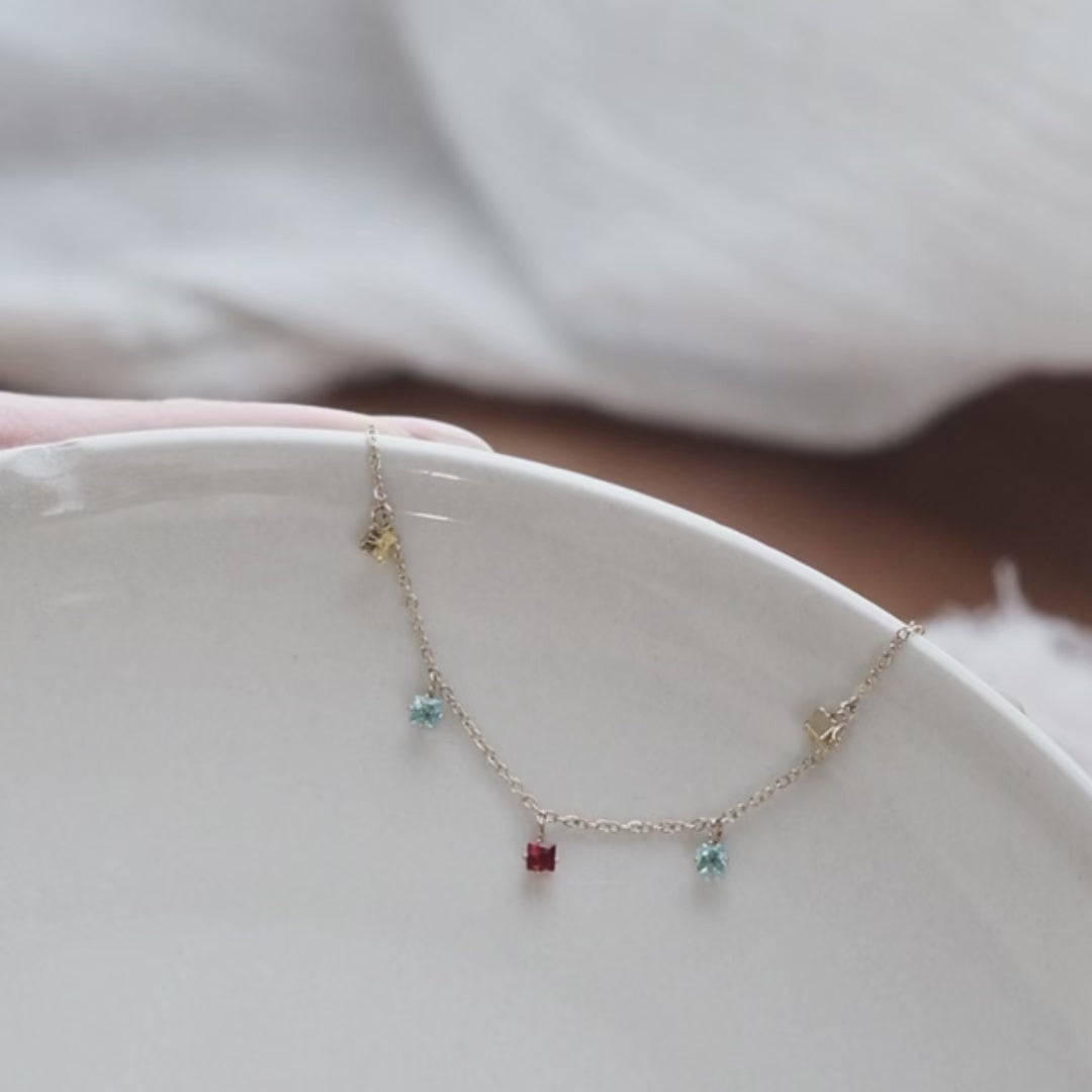 Rainbow CZ Charm Bracelet, Colourful Crystal Drops on Gold Chain
