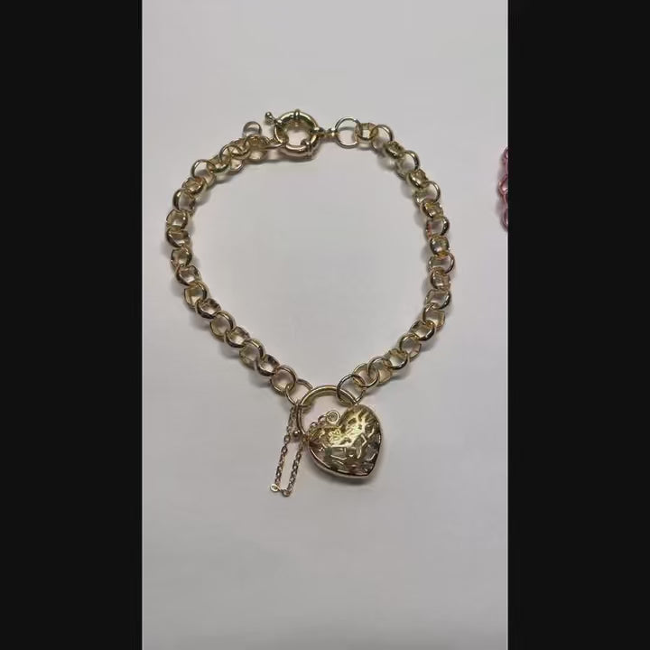 Heart Lock Charm Bracelet, Chunky Belcher Chain, Gold / Silver / Rose Gold